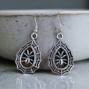 Spider in web pendant and earring set. Sterling ear wires